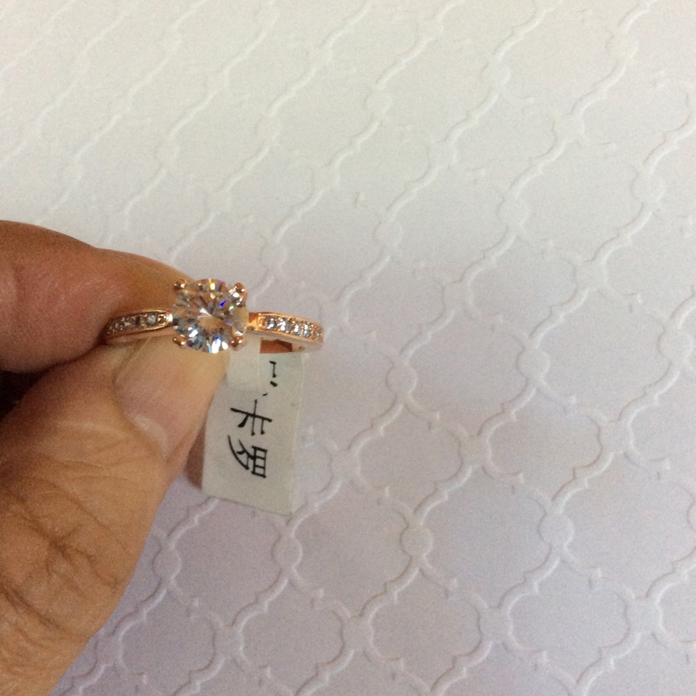 Rose Gold Sim. Diamond Solitaire Engagement Ring 7.5 - Picture 7 of 9